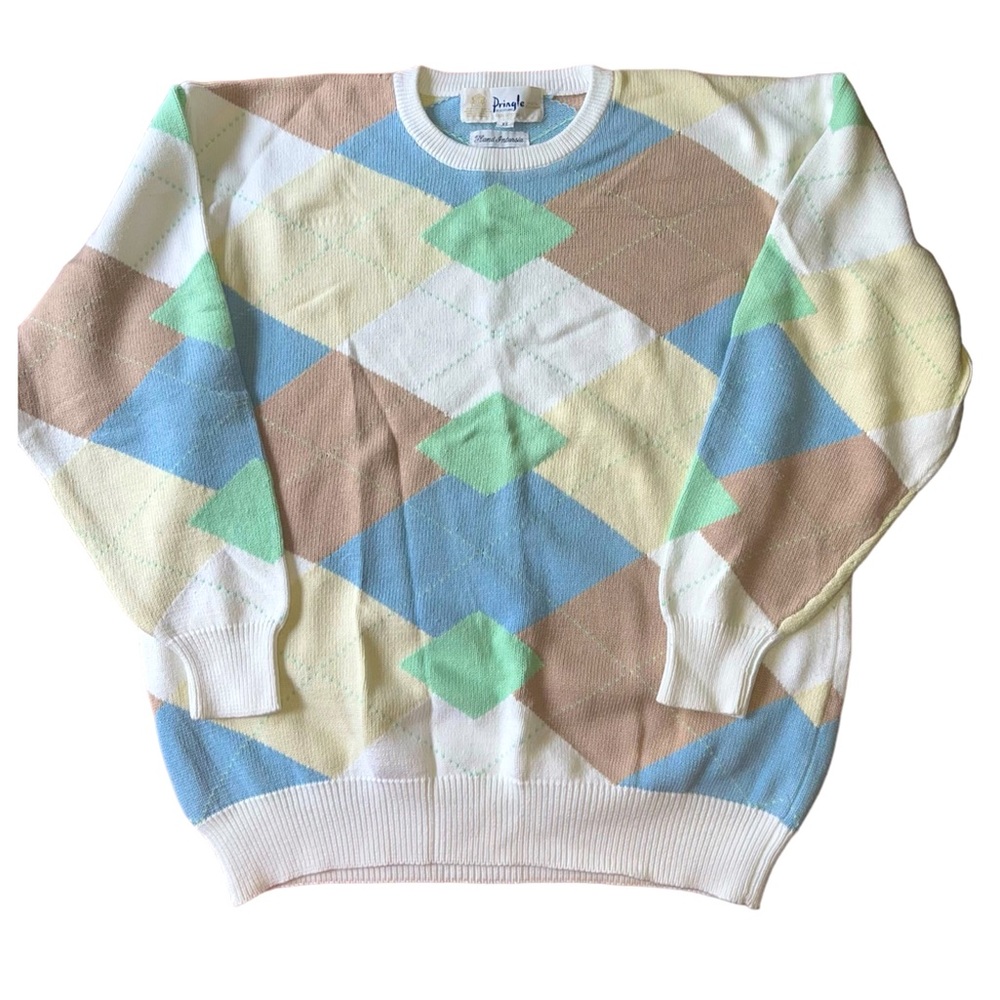 Vintage Pringle Of Scotland Argyle Intarsia Sweater Made In Hong Kong Size XL
